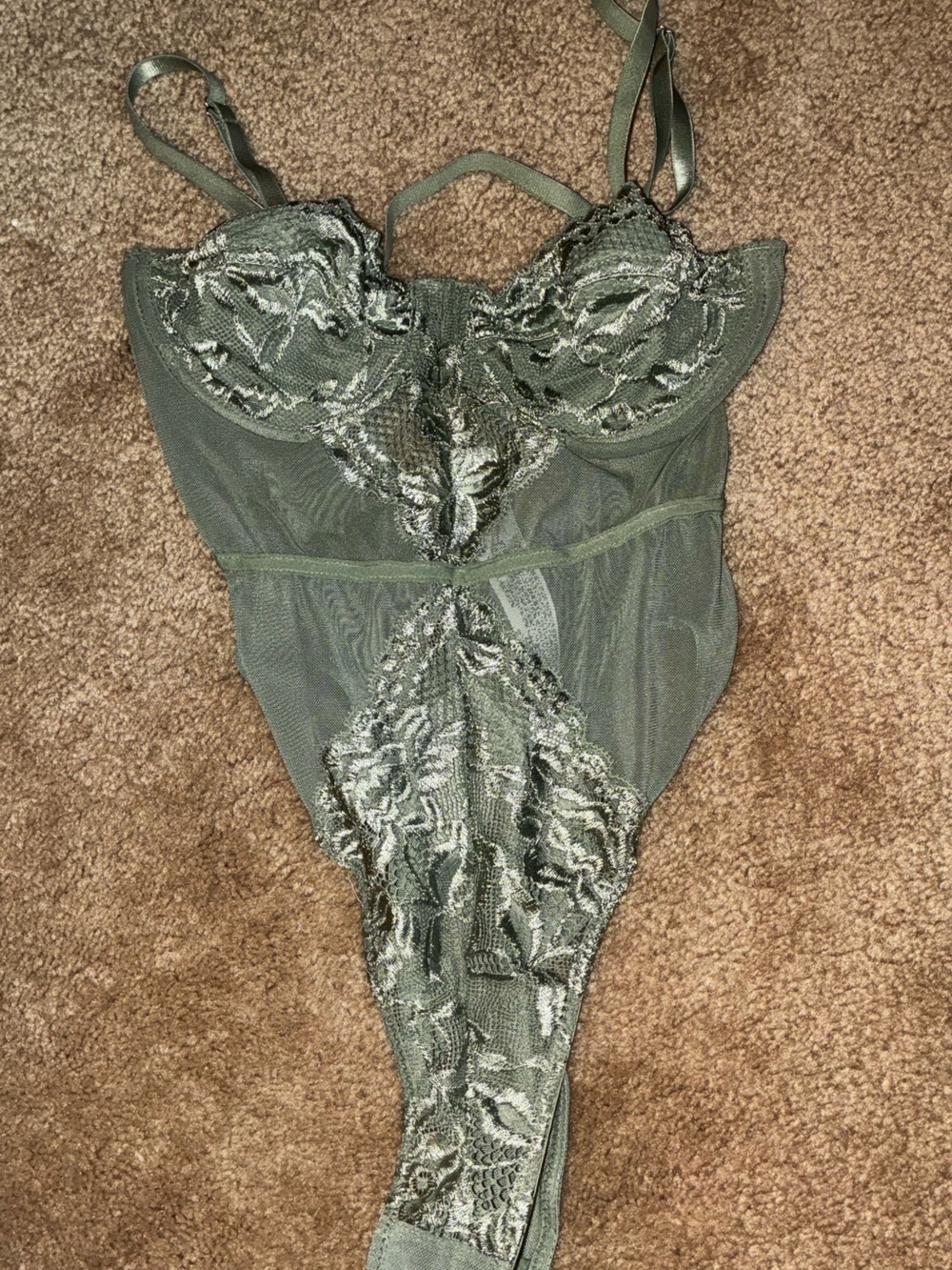 Forever 21 Olive Green Sheer Lace Bodysuit